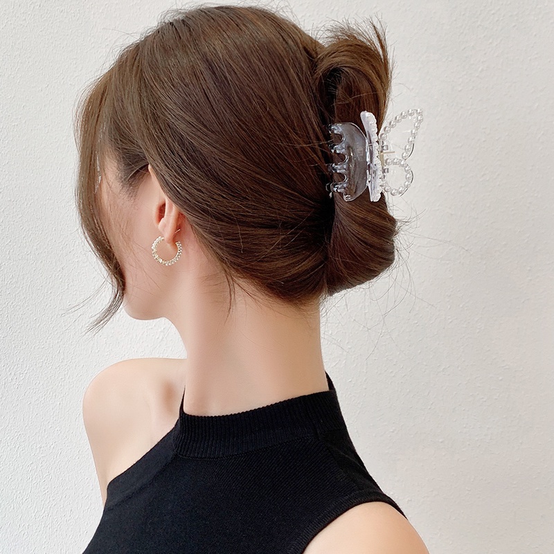 Kẹp Tóc Hình Bướm Trong Suốt Đính Ngọc Trai Phong Cách Hàn Quốc Thời Trang