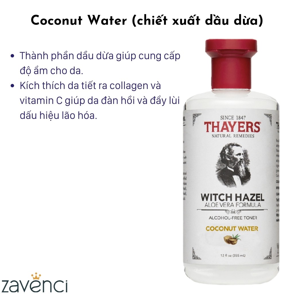 Nước hoa hồng THAYERS Witch Hazel Toner dưỡng ẩm cho da nhạy cảm 355ml - ZAVENCI Official