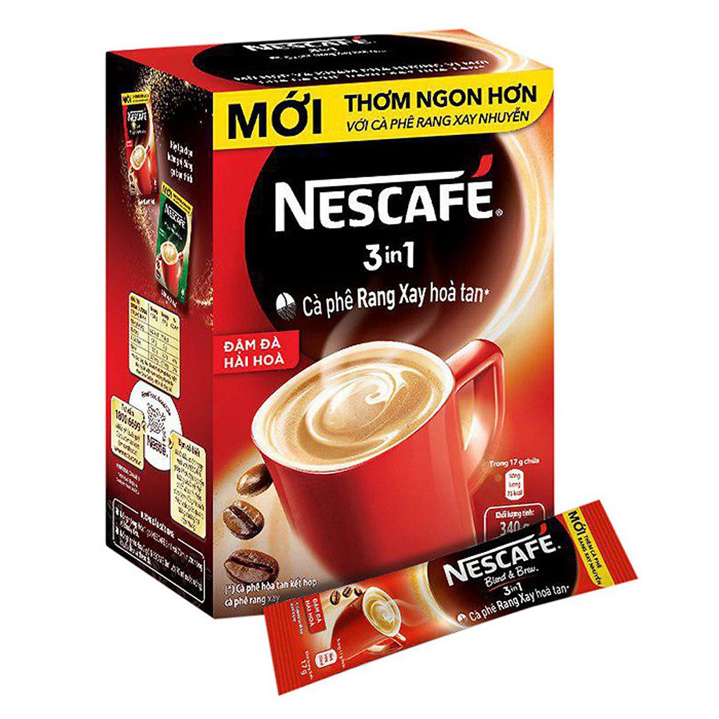 [Chính hãng] Hộp NESCAFÉ 3in1 Cà Phê Rang Xay Hòa Tan Đậm Đà Hài Hòa (20 gói x 17g)