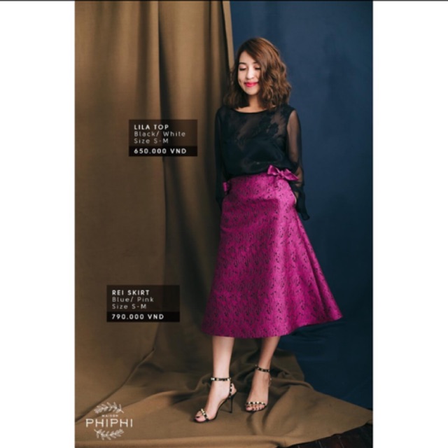 Chân váy gấm taffeta Maison Phi Phi new 99%