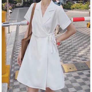Váy cổ vest cột nơ eo