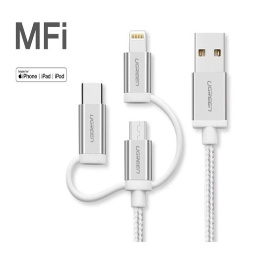Cáp Sạc Đa Năng 3 Trong 1 USB Type-C / Micro USB Dài 1,5M Ugreen 50203 US186