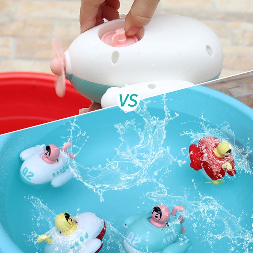 Tàu chiến vặn cót bơi và bắn nước - Đồ chơi nhà tắm bằng nhựa ABS cho bé SN04