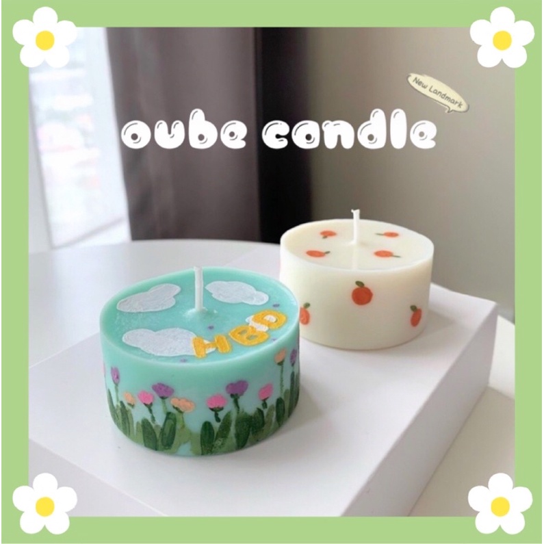 Nến Thơm Handmade Hình Bánh Sinh Nhật Vẽ Tay Kích Thước 6.5x4cm Mẫu Tự Chọn | Oube Candle NT15