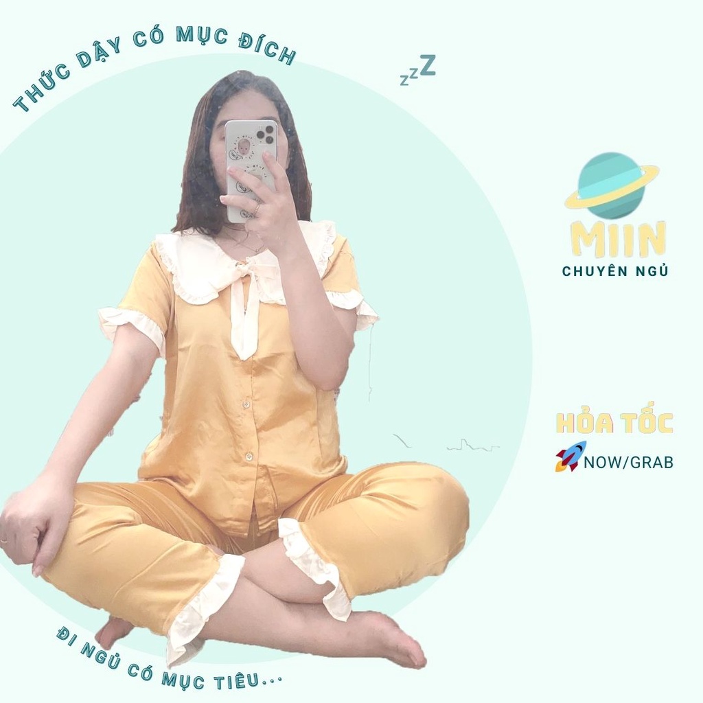 [NGỦ CAO CẤP] BỘ PYJAMA VÀNG TRƠN CỔ BÈO - CHẤT LIỆU LATIN CAO CẤP - PHIÊN BẢN ĐÁNG YÊU