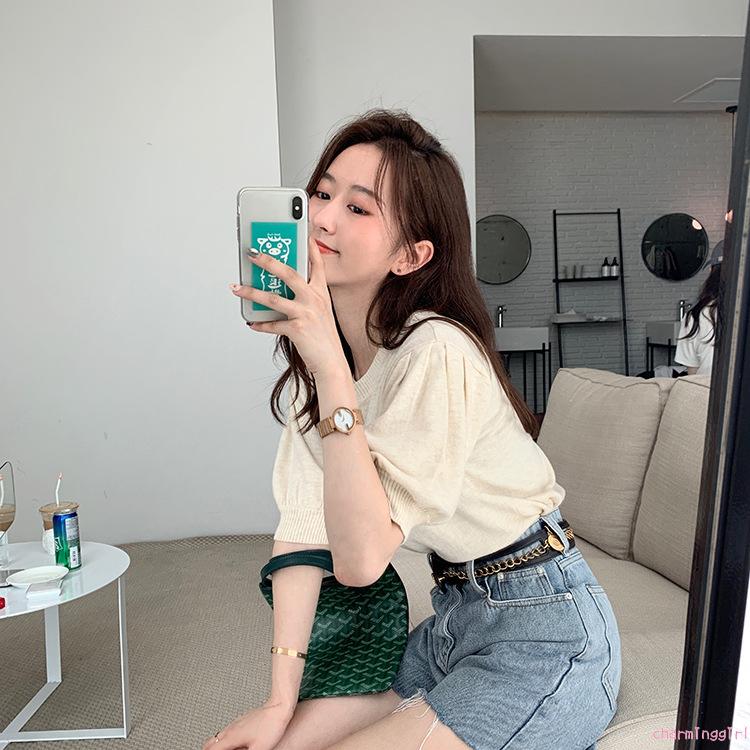 Áo Tay Phồng Cổ Tròn Trơn Màu Xinh Xắn Dành Cho Nữ