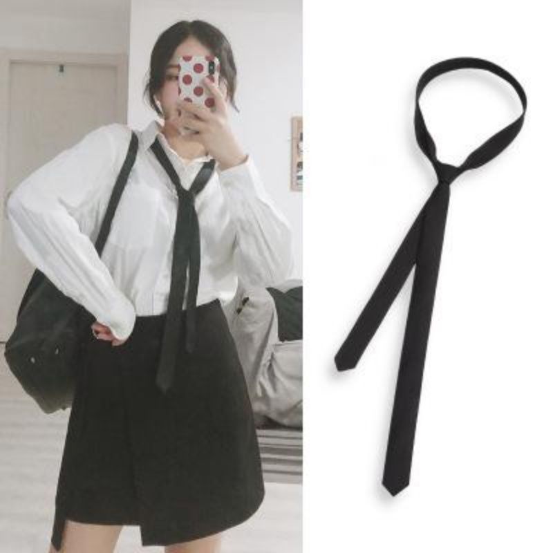 Cà Vạt Siêu Mỏng 3CM Màu Đen Phong Cách Preppy Nhật Bản Cho Nam Nữ