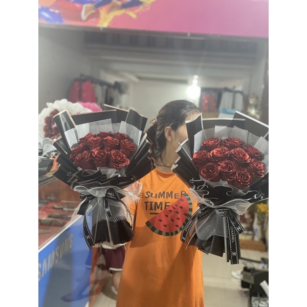 BÓ 10 BÔNG HOA NHŨ KIM TUYẾN CAO CẤP CỰC ĐẸP  BÓ THEO YÊU CẦU QUÀ TẶNG SINH NHẬT,, NOEL ,TỐT NGHIỆP GIÁ RE