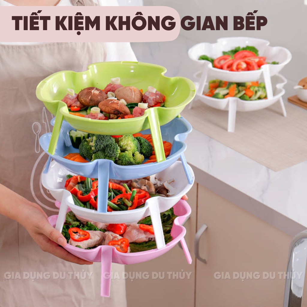Bộ 3 dĩa xếp chồng tiết kiệm không gian màu trắng, hồng, xám hình hoa, tiện cho các món lẩu và bày trí bàn tiệc cuối năm