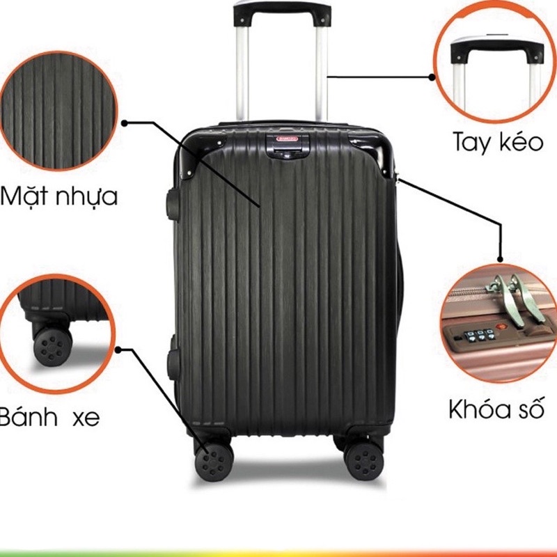 Vali cao cấp  size 20/24 bọc sắt gân dọc nhựa abs siêu bền chuyên đựng đồ giá rẻ
