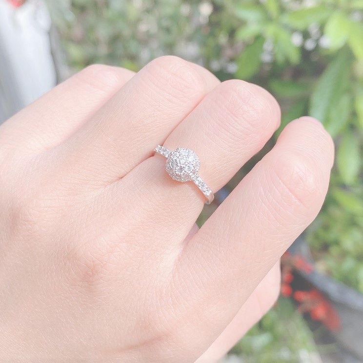 Nhẫn nữ bạc ta mặt hình cầu gắn đá - Nhẫn nữ chất liệu bạc ta sang trọng