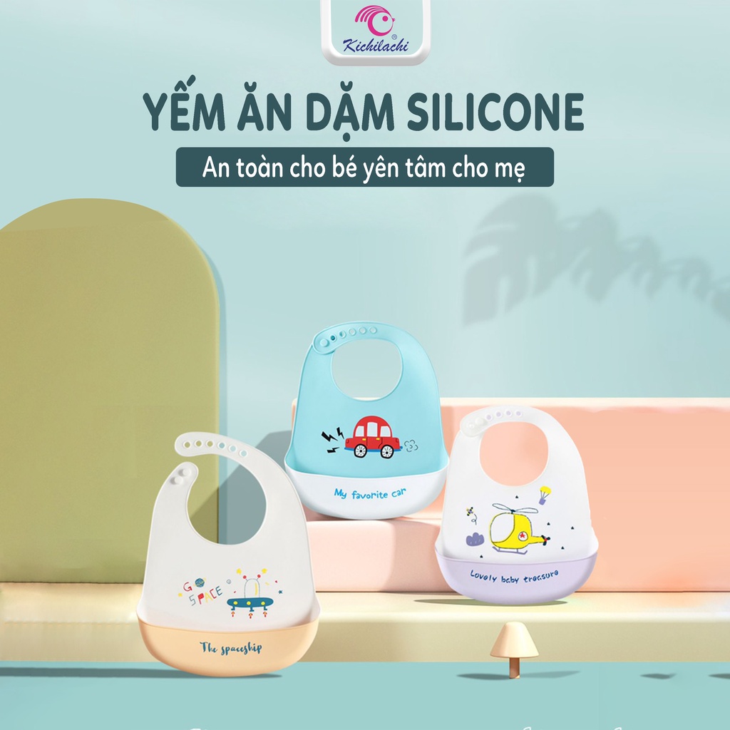 Yếm Ăn Dặm Cho Bé Kichilachi -yếm Ăn Dặm Silicon Có Máng Chất Liệu An Toàn Mềm Mại Có Nhiều Nấc Điều Chỉnh Tiện Lợi