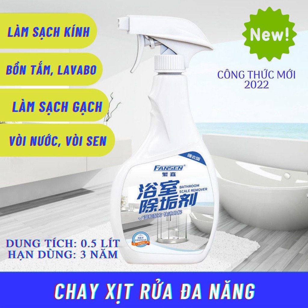 Tẩy cặn canxi nhà tắm , tẩy sạch vách kính, vòi sen inox, bồn sứ, gạch men, gương soi an toàn tiện lợi 500ML