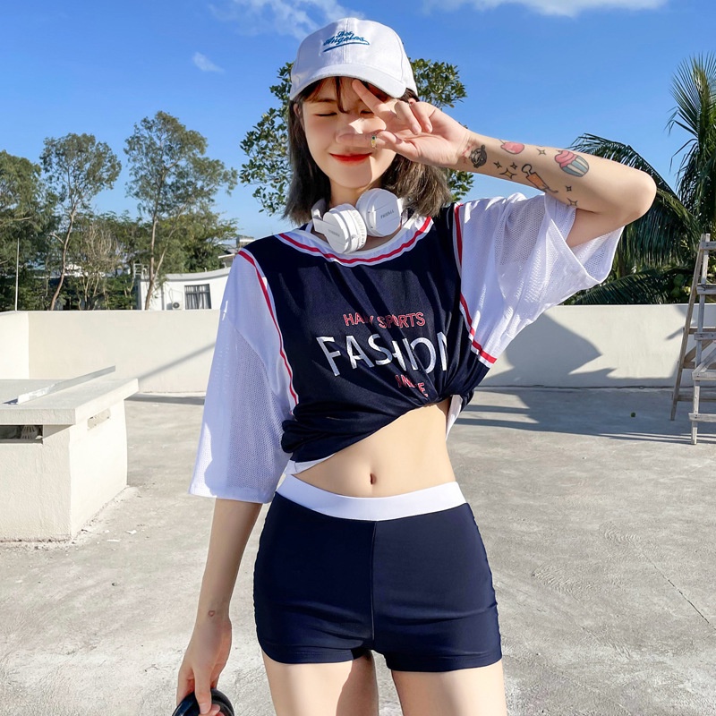 Bộ đồ bơi nữ 3 chi tiết áo lưới phong cách thể thao chất thun đẹp Happy Sport Fashion