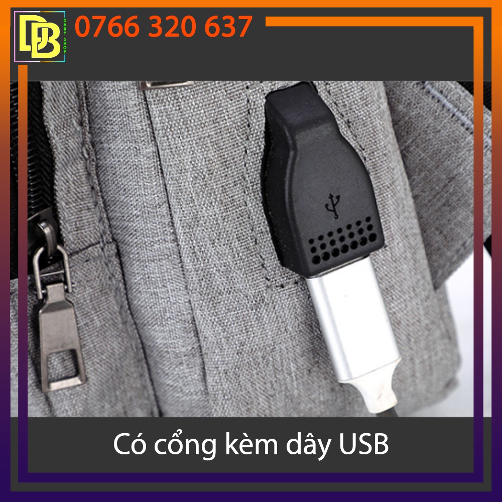 Túi Đeo Chéo Ngang Lưng Vải Canvas Cao Cấp Có Cổng Sạc USB Phong Cách Hàn Quốc Năng Động Thể Thao Dành Cho Nam