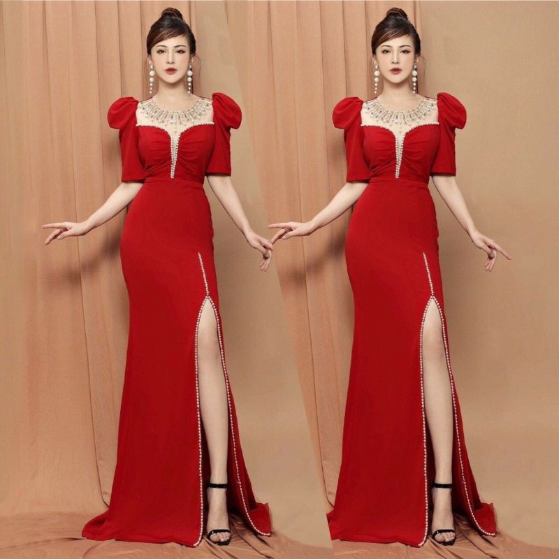 Đầm dạ hội kết hạt sang trọng  tặng hoa tai thời trang TẶNG KÈM HOA TAI THỜI TRANG