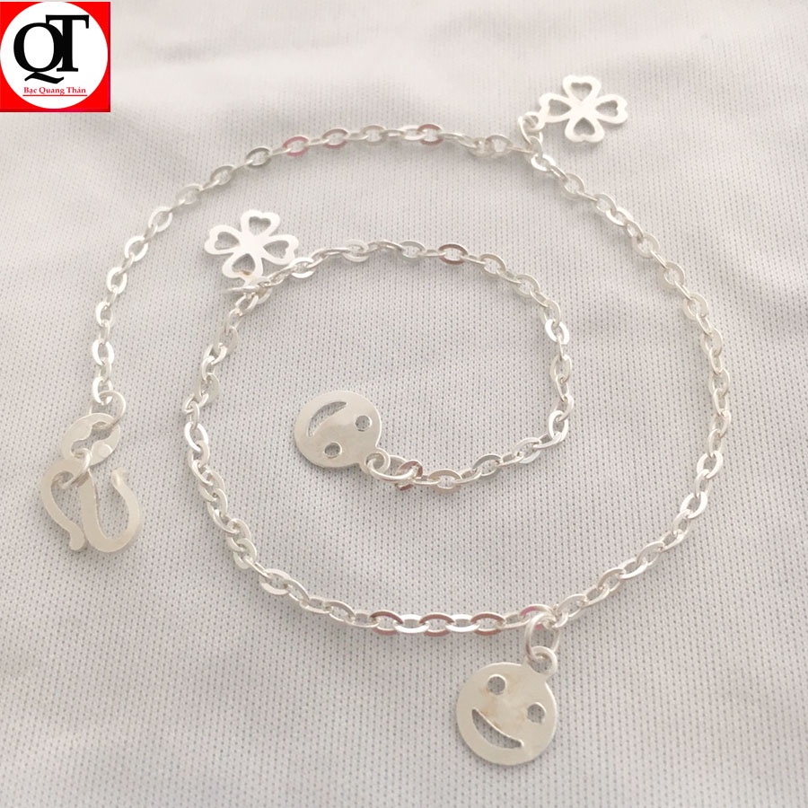 Lắc chân nữ hình nơ chất liệu bạc gắn đá cobic cao cấp trang sức Bạc Quang Thản - QTLC9