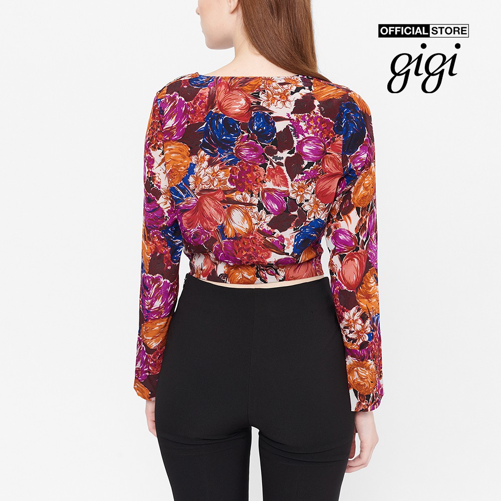 Gigi - Áo croptop nữ cổ V tay dài ống loe Interlock Twist G1106211202S-12