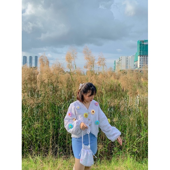 TÚI RÚT ĐEO CHÉO VẢI DẠ TWEED MADE BY TÍM