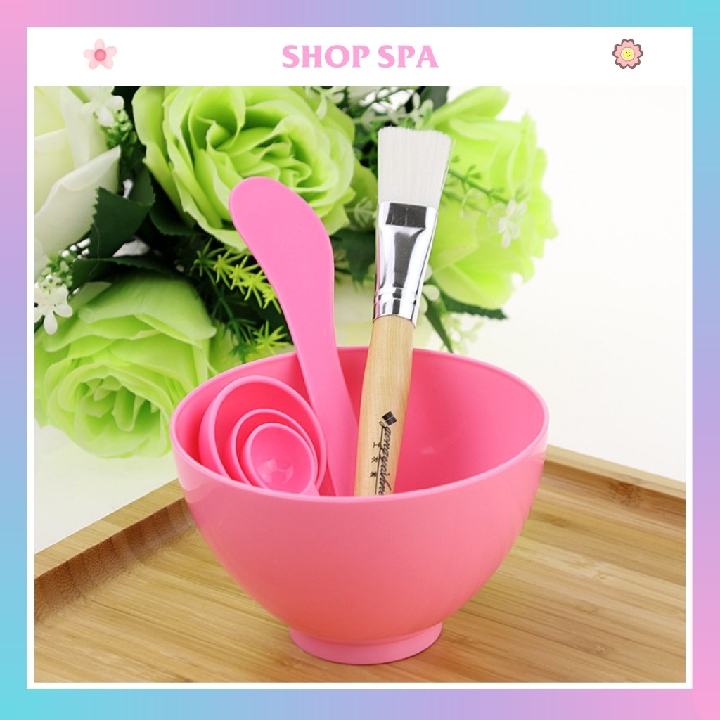 Combo bát, thìa, chổi gỗ đắp mặt nạ spa làm đẹp