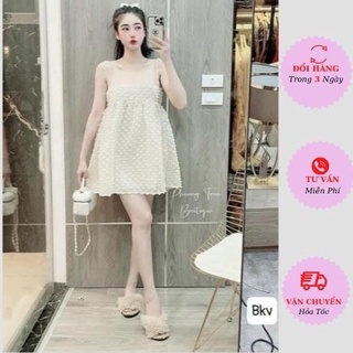 Váy 2 dây nữ babydoll chấm bi hoa nổi dáng suông tiểu thư bánh bèo đi biển Hàn Quốc đầm bầu mặc nhà