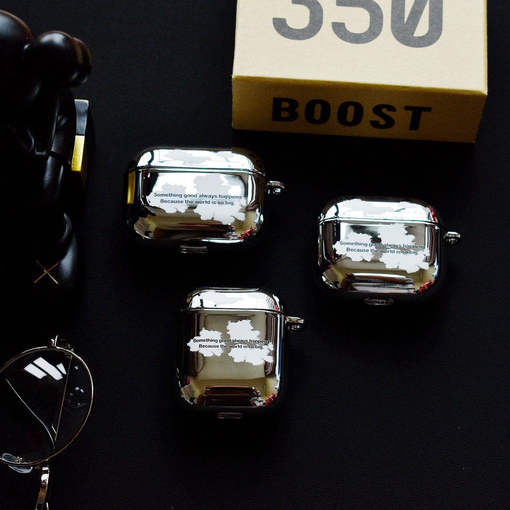 Vỏ Bảo Vệ Hộp Sạc Tai Nghe Bluetooth AirPods 1 2 pro 3 2021 gen3 Bluetooth Bằng PC Cứng Mạ Điện Họa Tiết Đám Mây Trắng Mạ Điện Màu Bạc