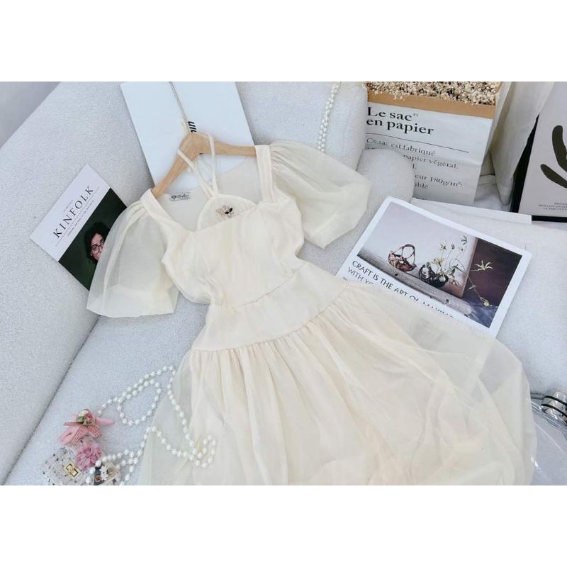 Đầm dự tiệc tay phồng tiểu thư voan 2 lớp, váy nữ dự tiệc dáng xòe tiểu thư dễ thương,đầm babydoll tay phồng