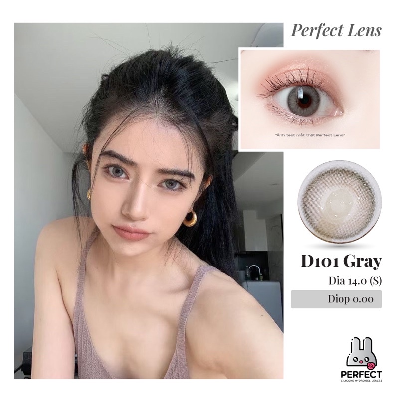 Lens Ảnh Mắt Thật, D101 Gray Douyin Perfect Lens, dia 14.0, kính áp tròng xám tây giãn nhỏ , có độ cận, có viền