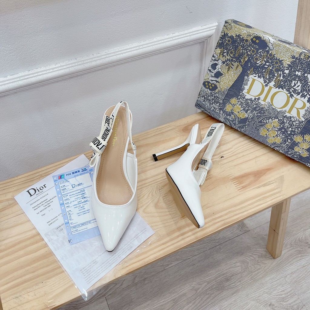 Cao gót nơ bóng gót cao màu trắng LT fullbox túi giấy