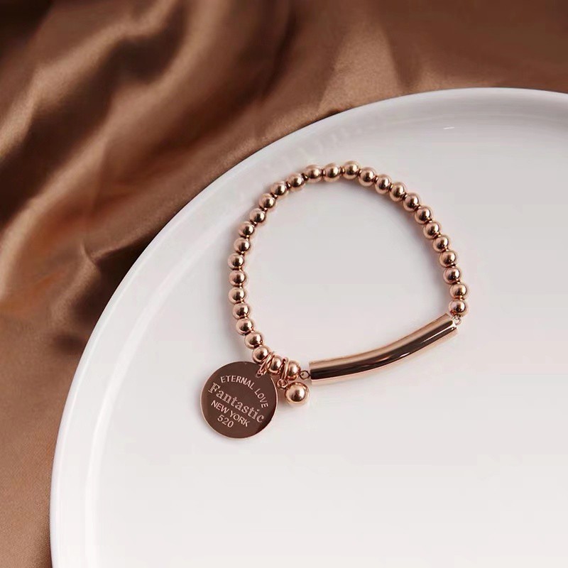 Vòng Tay Chuỗi Hạt Tròn Mạ Vàng Hồng 18K Phong Cách Châu Âu Thời Trang