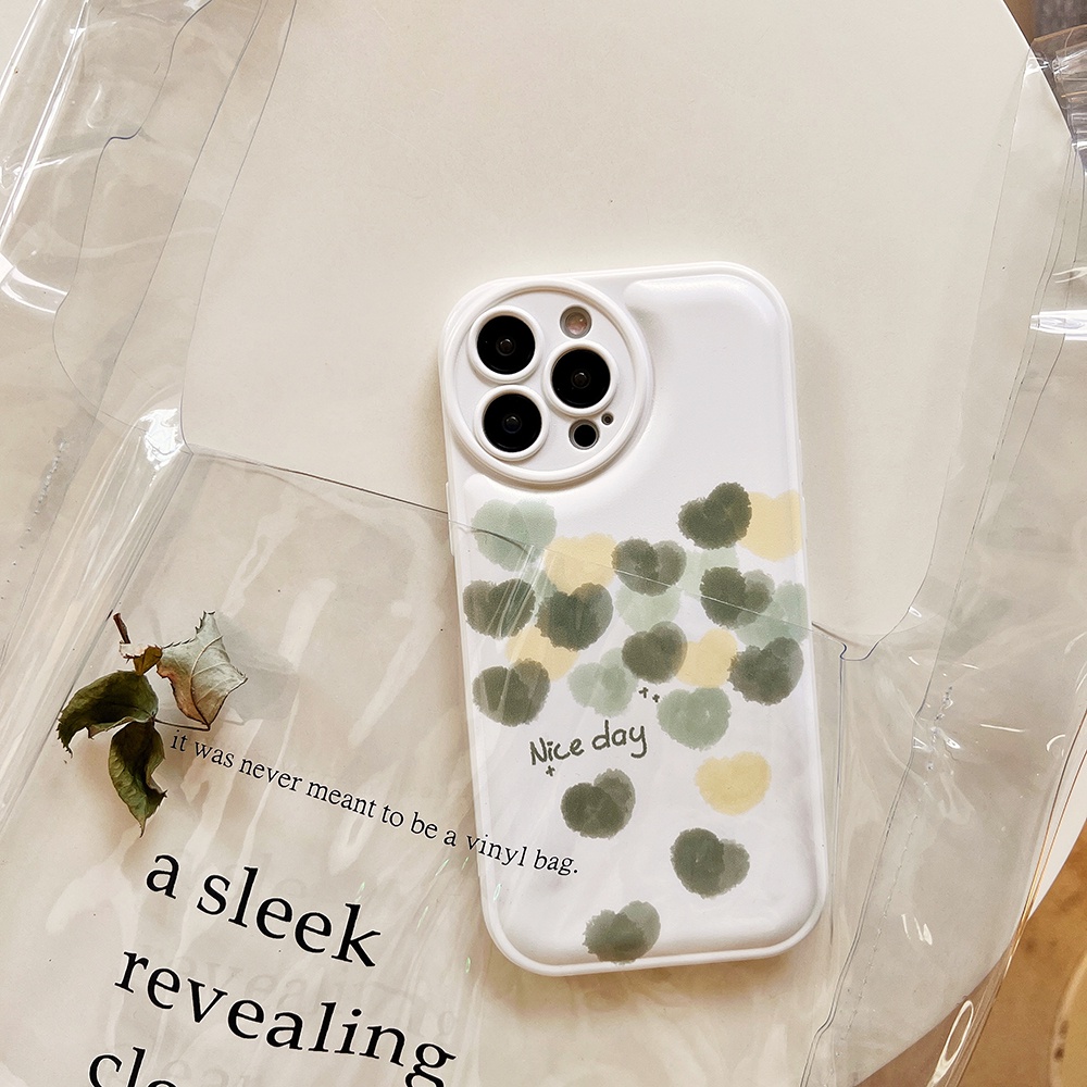 ốp iphone màu xanh lá cây rơi mô hình trái tim TPu Silicone Case Điện thoại iPhone 11 Pro Max X Xr Xs 7 8 14 Plus Se 2020 12 pro max 13 mini