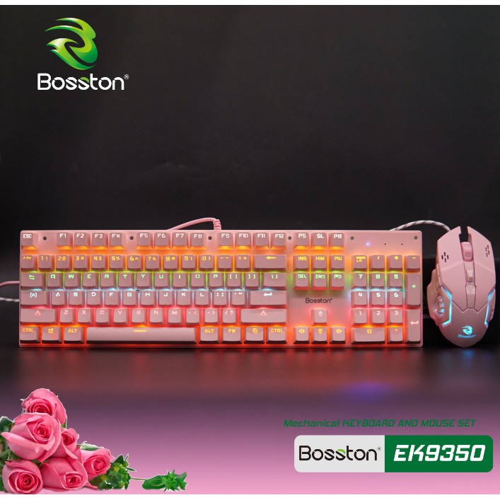 Bộ Combo Bàn Phím Chuột Cơ Có Dây Chuyên Game Bosston EK9350 (Hồng)