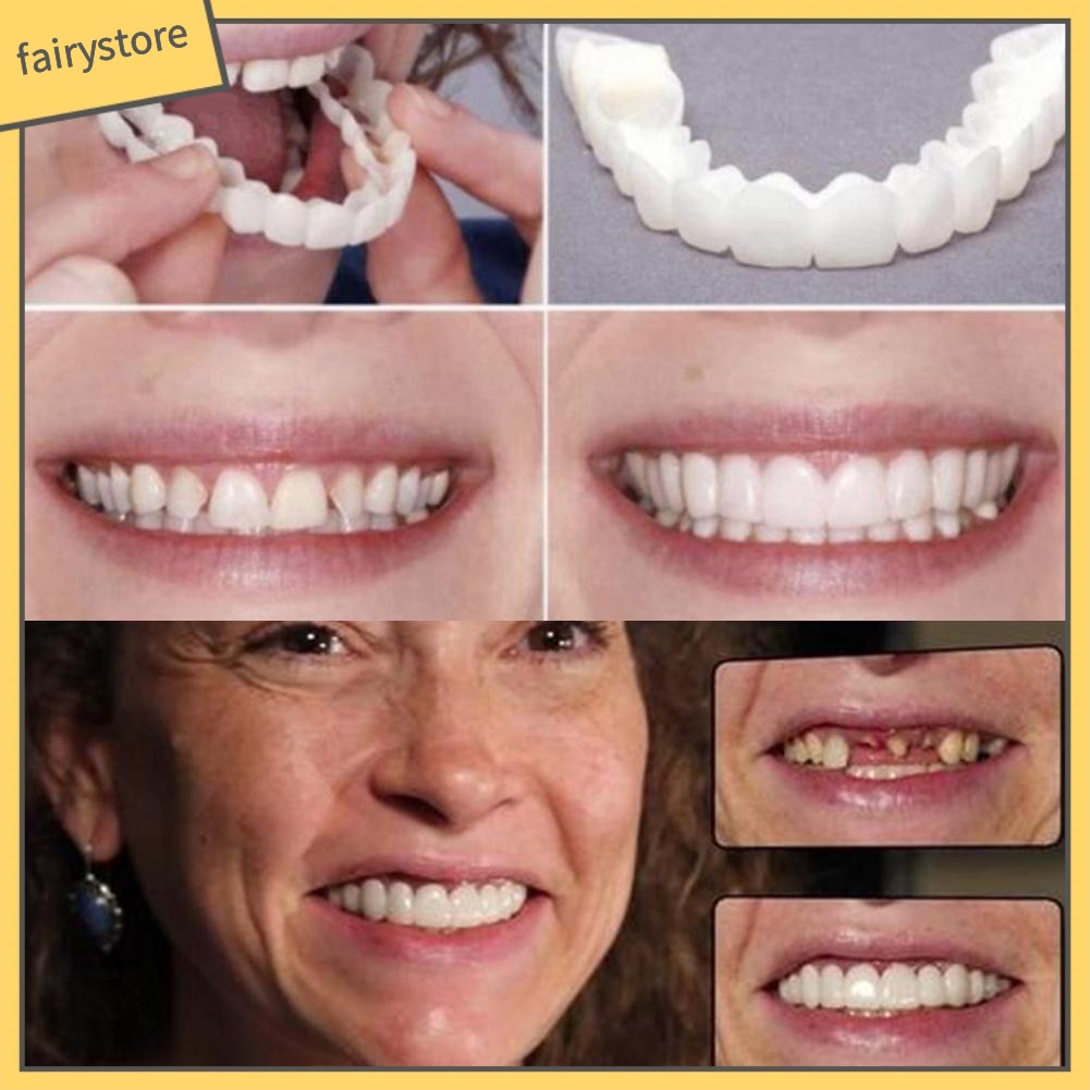 FS_2Pcs Silicone Simulation Upper Bottom Teeth Denture Whitening Fake Tooth Cover