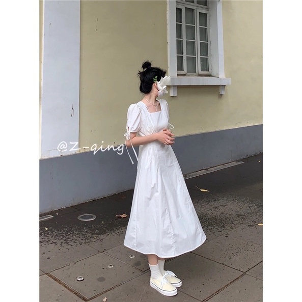 Đầm Trắng Cổ Vuông, Váy Trắng Thắt Nơ Tay Đi Học Đi Làm Hàng Quảng Châu Siêu Đẹp (Ảnh thật ở cuối) | BigBuy360 - bigbuy360.vn