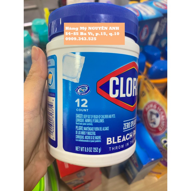 Gói 12 viên Thuốc tẩy Clorox đa năng chính hãng Mỹ [Clorox Zero Splash Bleach Packs] HÀNG NHẬP NGUYÊN ANH