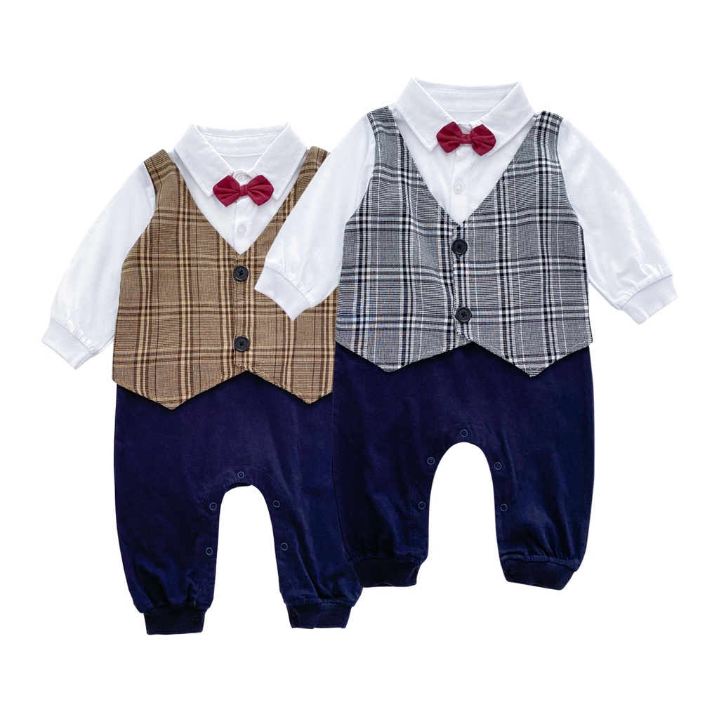 Sanlutoz Mùa thu Đứa bé Những cậu bé Rompers Bình thường Kẻ sọc Bữa tiệc