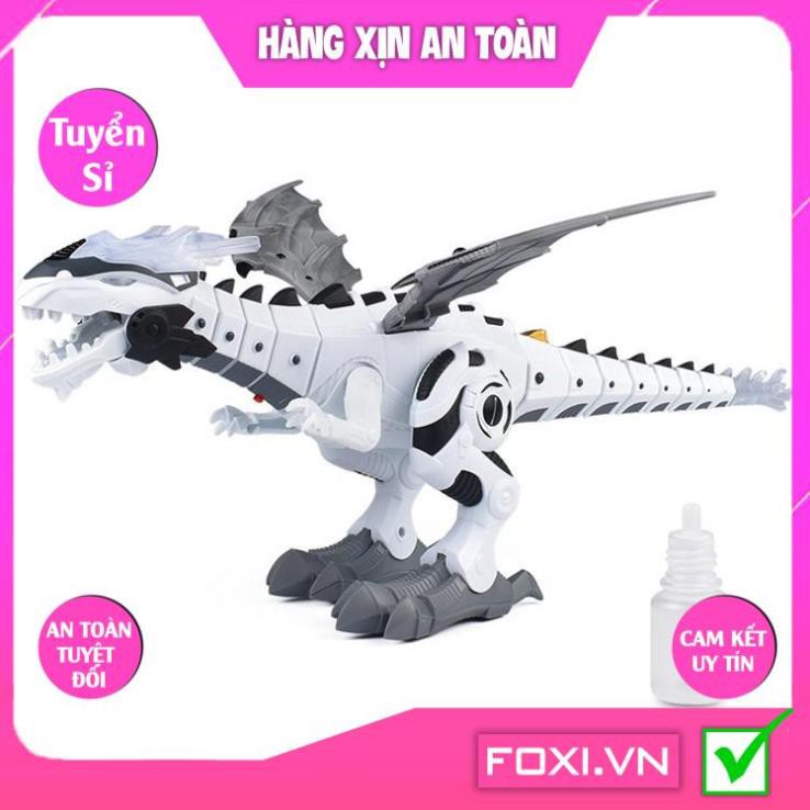 Robot đồ chơi khủng long phun khói-lửa điện-Sử dụng pin-Có đèn-Có nhạc-Biết tự xoay đầu khi gặp vật cản-Hàng chính hãng