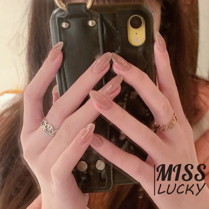 [Hàng mới về] Bộ 24 móng tay giả đầu tròn trang trí sẵn kèm keo dán dành cho nữ