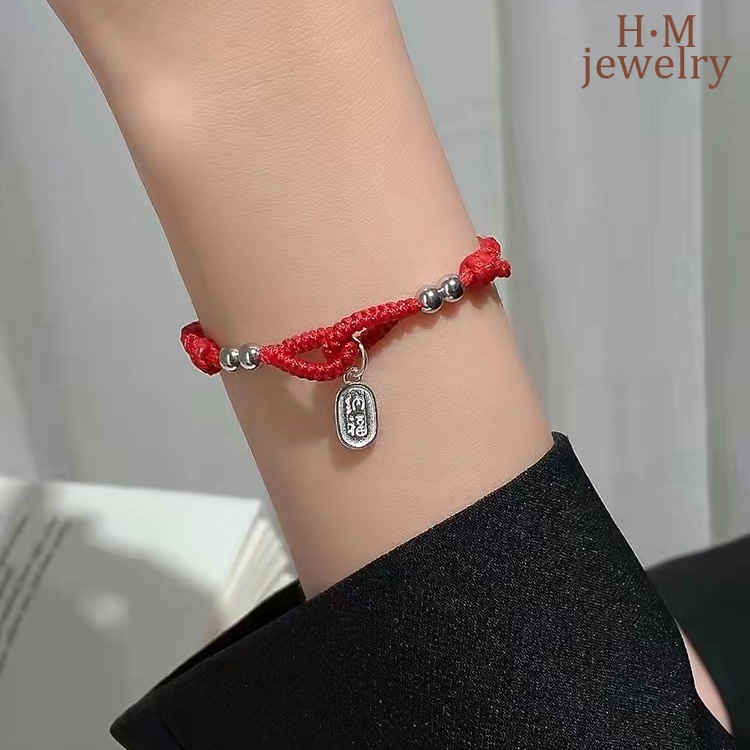 Vòng Tay Dây Đỏ May Mắn Bện Dây Mặt Hình Động Vật Cho Nữ