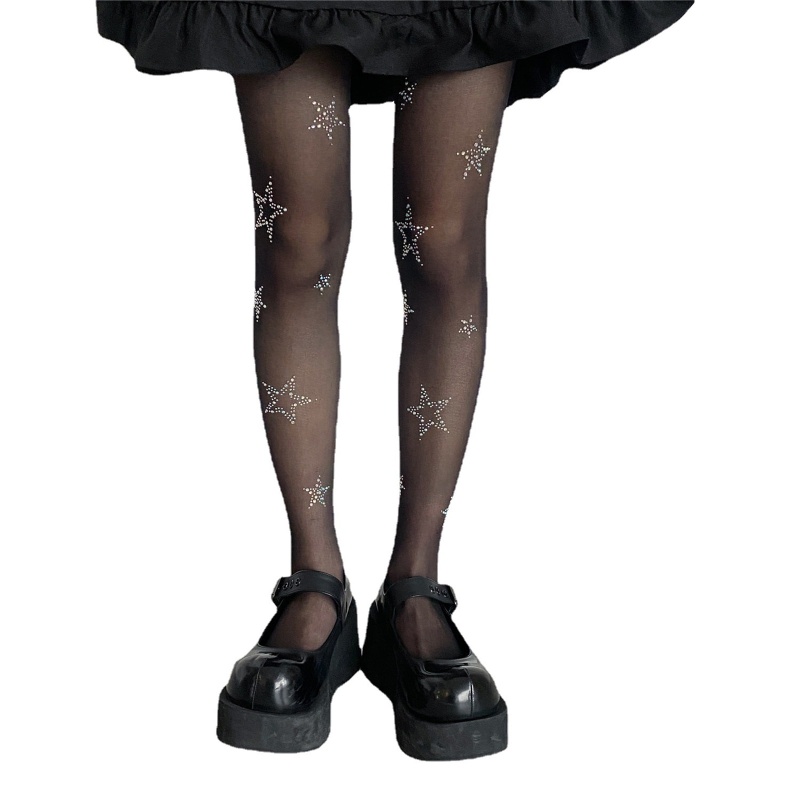 Youyo Quần Tất Mỏng Trong Suốt Đính Đá Ngôi Sao Kim Cương Giả Phong Cách Gothic Punk Harajuku Ngọt Ngào Cho Nữ