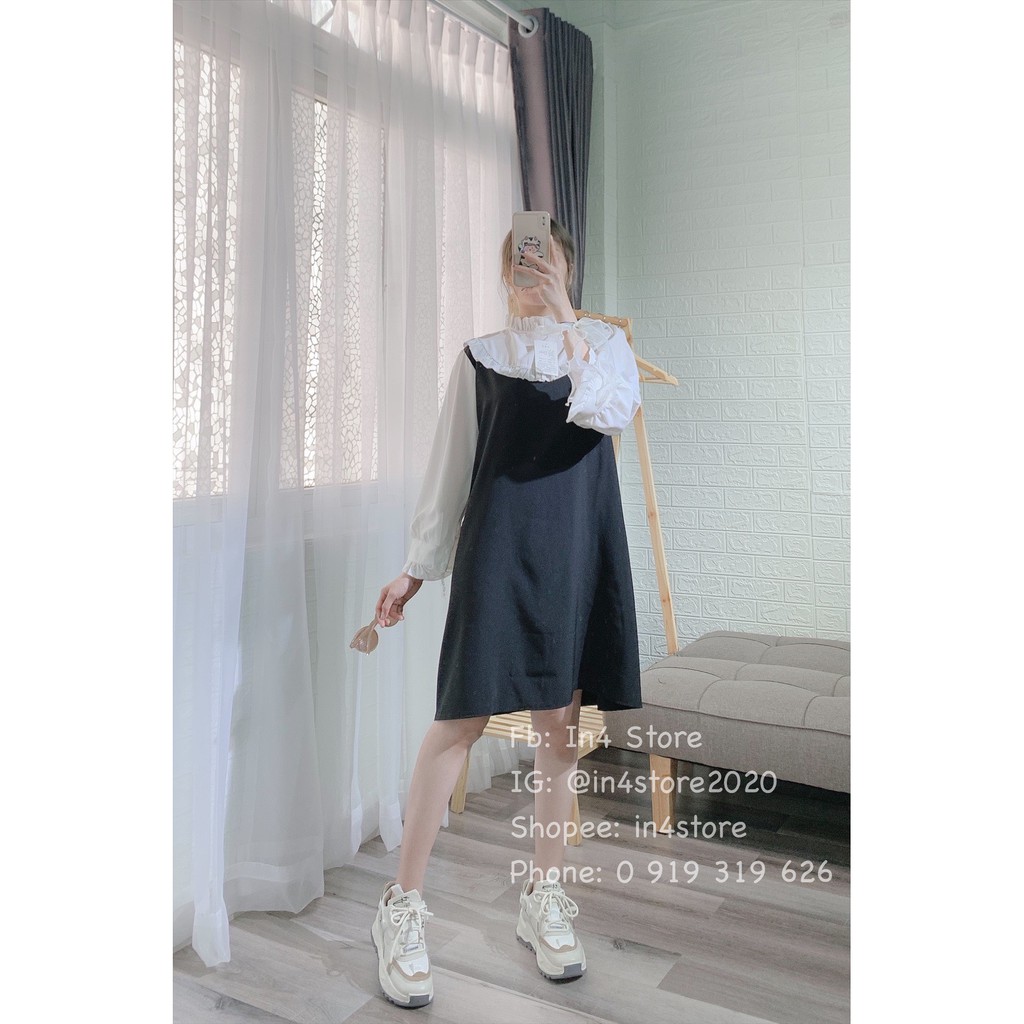 [Ảnh thật] Đầm suôn cổ bèo trắng