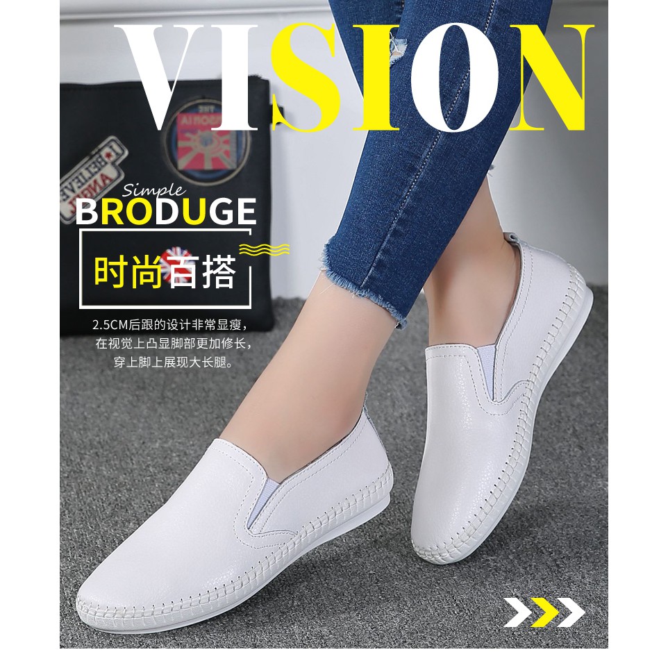 Giày trắng nữ 2017 phiên bản hàn quốc mới của mùa hè hoang dã một bước da thoáng khí giày lười đế bằng đế mềm