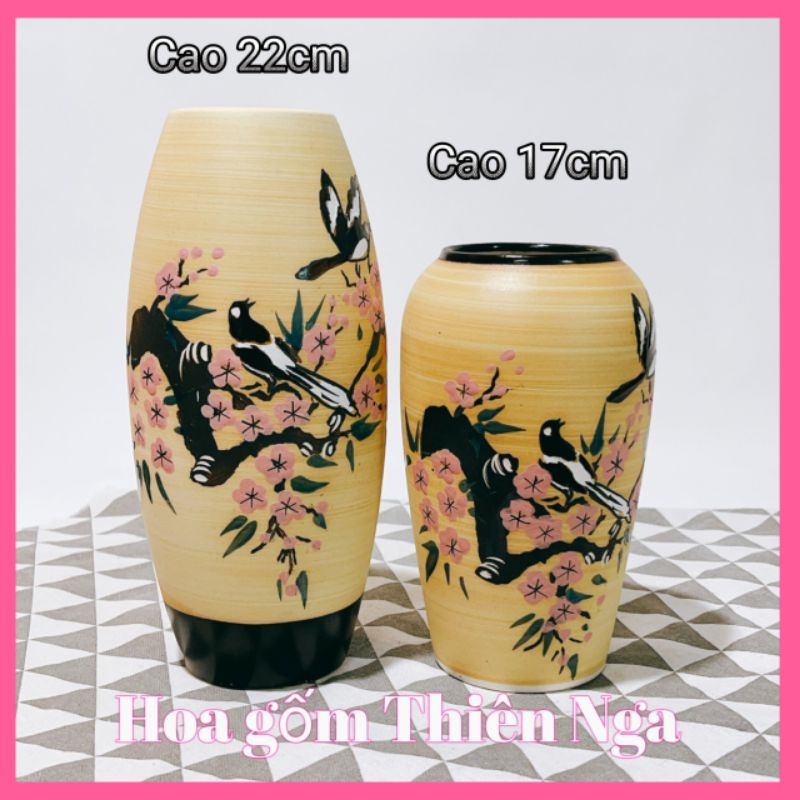 Combo 2 bình gốm men khô Bát Tràng cao 17cm và 22 cm