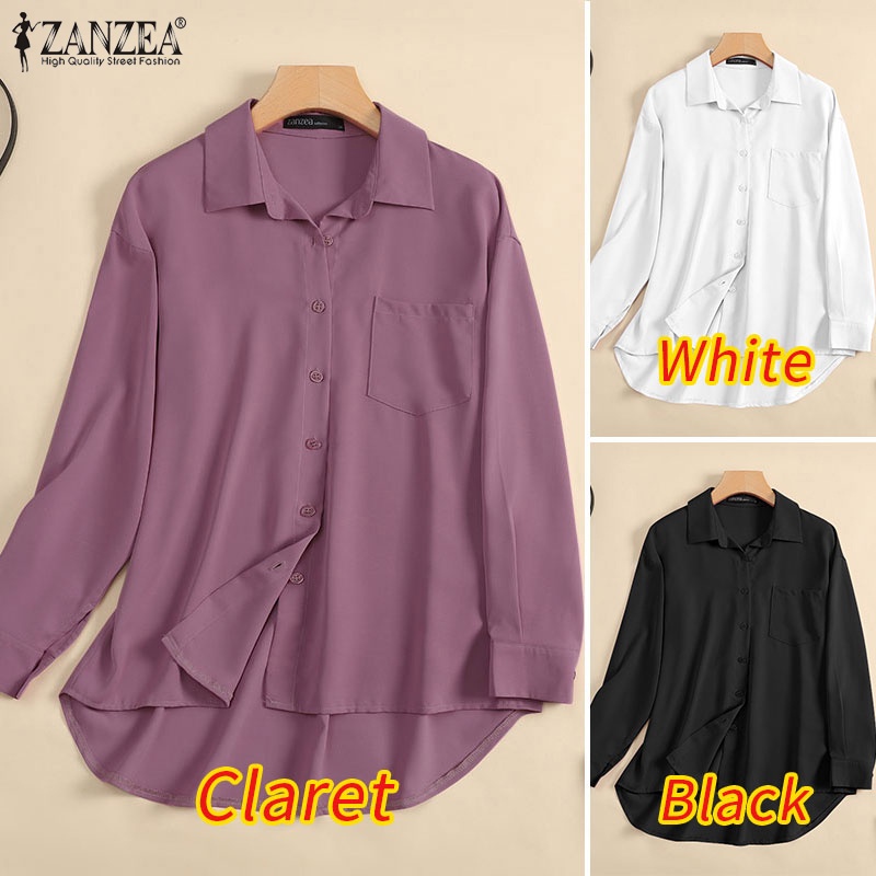 Áo Sơ Mi Dài Tay Màu Trơn Có Túi Thời Trang Nữ ZANZEA