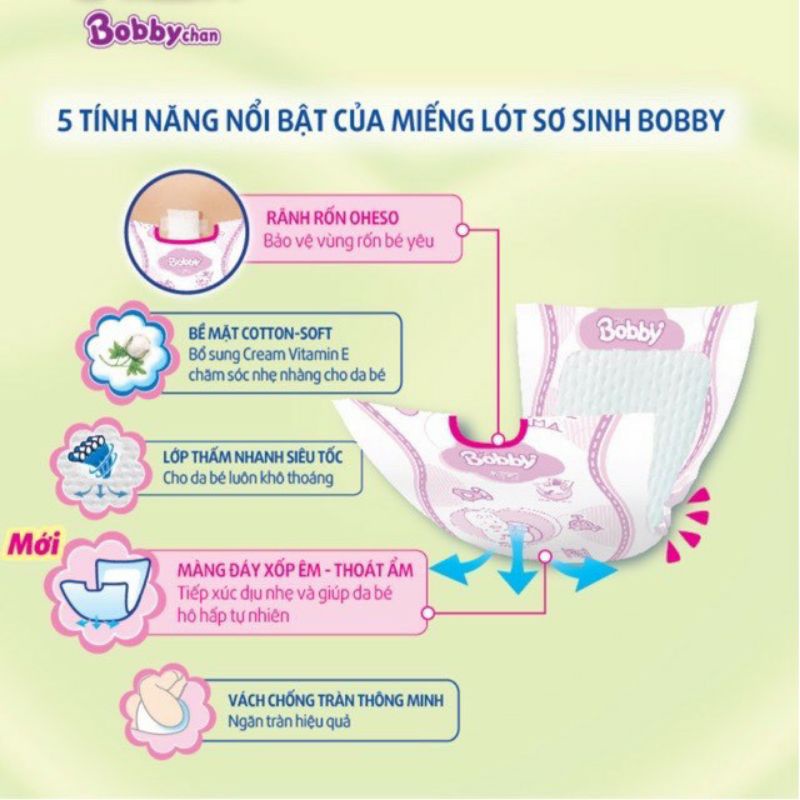 { HCM } TẶNG THÊM 9 MIẾNG XS - MIẾNG LÓT SƠ SINH BOBBY NEWBORN1 -180 MIẾNG (CHO BÉ DƯỚI 5 Kg)