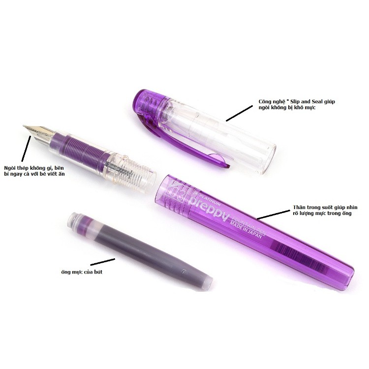 Bút mực Preppy nhật bản - Bút máy tiểu học Japan ngòi 0.3mm Tím, tranglinh