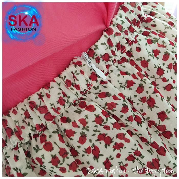 Chân Váy Hoa Nhí Midi Nhẹ Nhàng, Váy Voan 2 Lớp Dáng Dài - Bingxin