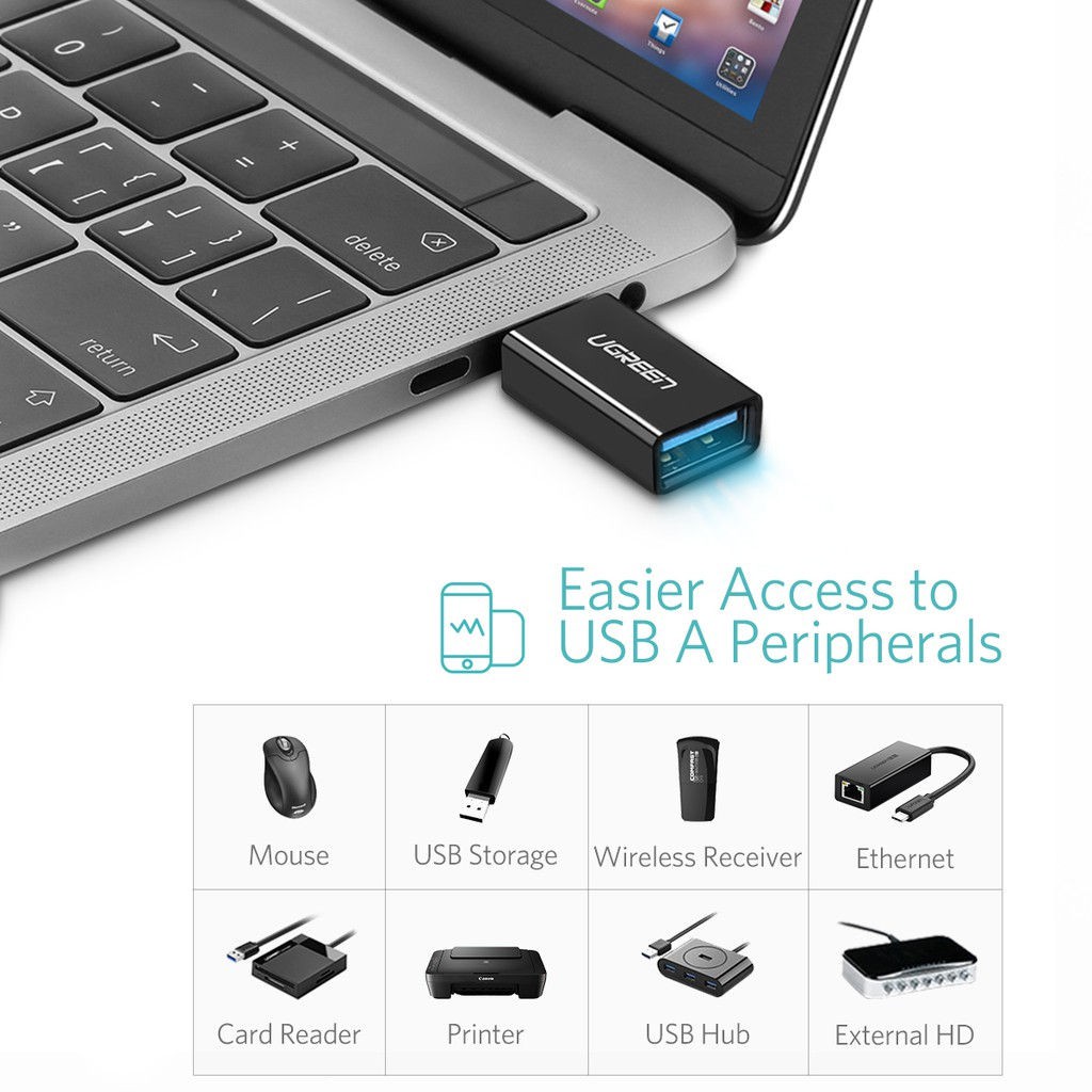 Đầu chuyển Type-C sang USB 3.0 Ugreen US173 | Hỗ trợ sạc và truyền dữ liệu | Tương thích ngược| Bảo Hành 18 Tháng 1 Đổi1