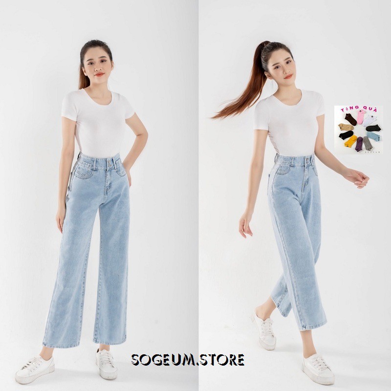 Quần jean nữ ống rộng, Quần bò nữ cạp lưng cao dáng suông chất bò dầy dặn Sogeum.store Q125 | BigBuy360 - bigbuy360.vn