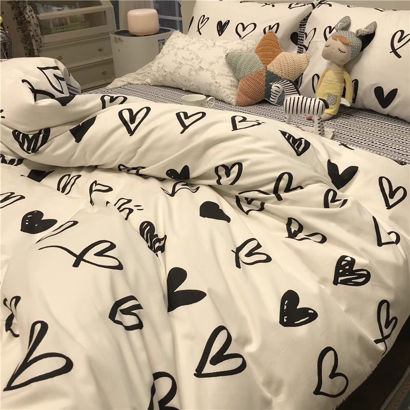 Bộ chăn ga gối Cotton 100% mẫu Tim Trắng nhập khẩu cao cấp